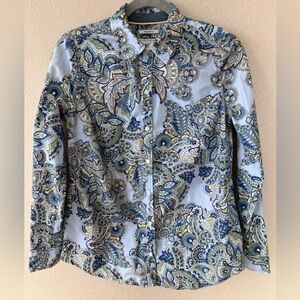 Charter Club Blue Paisley 100% Cotton Long Sleeve Shirt Size 4